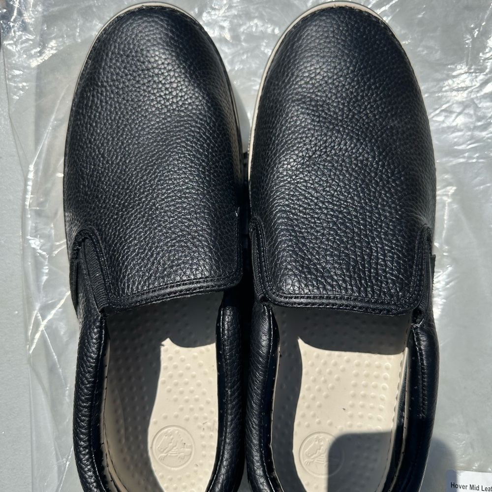 NEW Crocs Men’s Black Leather Slip-On Shoes